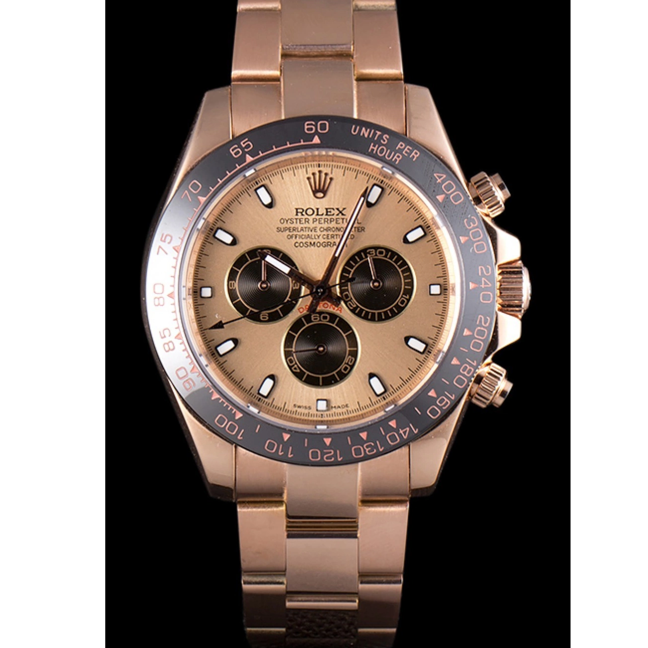 MiroTime 0801 Rolex Daytona Ion Plated Tachymeter Rose Gold Strap Rose Gold Dial 80244